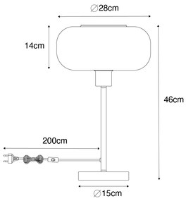 Art Deco stolná lampa čierna s jantárovým sklom - Bizle