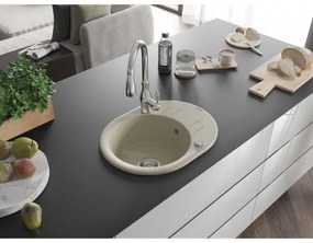 Mexen Kevin, granitový drez 586x458x190 mm, 1-komorový a drezová batéria Savita, béžová, 6517-69-672601-00