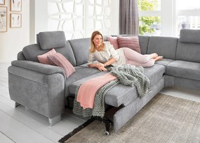 Rohová sedacia súprava s kreslom Omaha, šedá látka, s funkciami