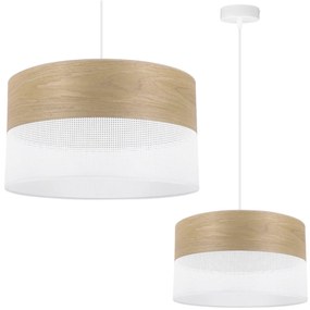 Light Home Závesné svietidlo Wood, 1x dýha zlatý dub/biele plastové tienidlo, (fi 30cm)