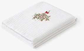 Goldea vianočná kuchynská vaflová utierka s výšivkou - imelo na bielom 50 x 70 cm