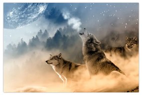 Obraz - vlci vyjúci na mesiac (90x60 cm)