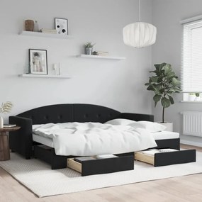 Rozkladacia denná posteľ so zásuvkami čierna 80x200 cm látka 3197346