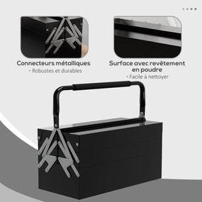DURHAND Kovová Toolbox - Nástrojová Sada - 3 Úrovne s 5 Vysúvateľnými Zásuvkami - Čierny Oceľový Plech | Aosom