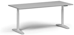 Výškovo nastaviteľný stôl OBOL, elektrický, 675-1325 mm, doska 1800x800 mm, biela zaoblená podnož, sivá
