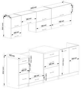 Kuchynská linka Olivie G2 2,4 m biela/betón/dub sonoma