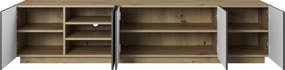 TV stolík Asha 200 cm na sokli - artisan / rivier stone mat
