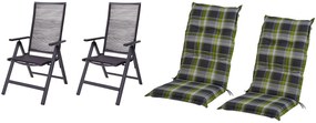 Livarno home Záhradné kreslo Miami, 2 kusy + Podložka na kreslo s vysokým operadlom Valencia/Miami, káro/zelená, 2 kusy  (800010855)