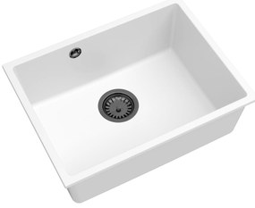 Sink Quality Crypton 60, kuchynský granitový drez 535x400x205 mm + čierny sifón, biela, SKQ-CRY.W.1KBO.60.XB