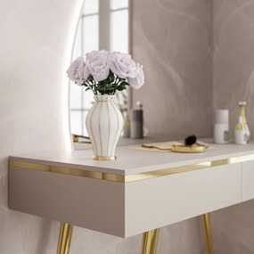 Toaletný stolík ZOLA so zrkadlom a led osvetlením kašmír + zlaté nohy