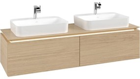 VILLEROY &amp; BOCH Legato závesná skrinka pod dve umývadlá na dosku, 2 zásuvky, s LED osvetlením, 1600 x 500 x 380 mm, Nordic Oak, B767L0VJ