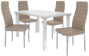 Jedálenský set 1 + 4 Belini biely / béžové Moderno MOD/0/ZES/W/4BŻ