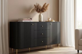 Komoda so zásuvkami Vesper 160 cm - čierna / zlaté nohy