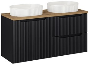 Závesná skrinka Nova Black Beyond s doskou a umývadlom 120 cm čierna/dub evoke