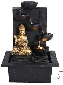Záhradná fontána s osvetlením Budha, 30x21,5x18 cm, polyston, čierna