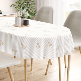 Goldea oválny obrus 100% bavlnené plátno - latte mašličky s prúžkami 140 x 200 cm