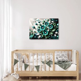 Sklenený obraz - 3D tyrkysové kvety (70x50 cm)