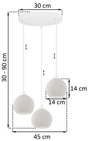 Závesné svietidlo Riffle Round, 3x biele sklenené tienidlo, w, o