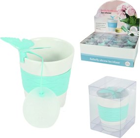 Porcelánový hrnček SILICONE BUTTERFLY s čajovým sitkom 280 ml, zelený