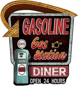 Čierno-červená nástenná kovová ceduľa Gasoline - 59*1*65 cm