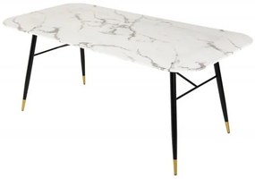 Dizajnový jedálenský stôl PARIS 140 cm sklo, mramorový vzhľad, biely