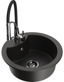 Mexen Diego, 1-komorový granitový drez 488x488x167 mm a drezová batéria Aster, čierna-zlatá metalíza, 6512-75-73450-07-B