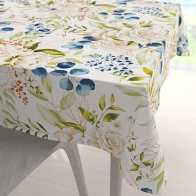 Biante Bavlnený štvorcový obrus Sandra SA-668 Kvety a modro-zelené listy na bielom 120x120 cm