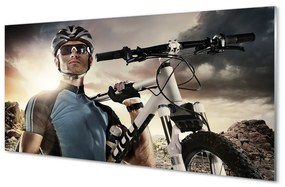 Nástenný panel  Cyklista na bicykli mraky 140x70 cm