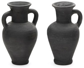 Matne čierne terakotové ručne vyrobené vázy v súprave 2 ks (výška 25,5 cm) Tefare – Kave Home