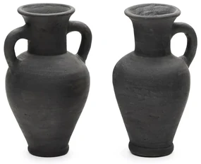 Matne čierne terakotové ručne vyrobené vázy v súprave 2 ks (výška 25,5 cm) Tefare – Kave Home