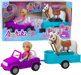 LEAN Toys Súprava bábiky Ankiki kabriolet s prívesom a koňom