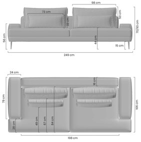 Pohovka Nicole - šedý šenil Perfect Harmony 85 / čierne nožičky