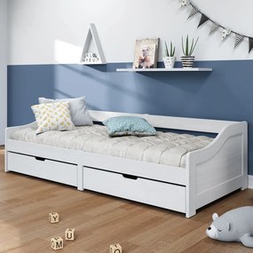 Denná posteľ s 2 zásuvkami biela 90x200cm masívna borovica IRUN 353321