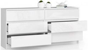 Komoda K160 6SZ CLP biela, lesk