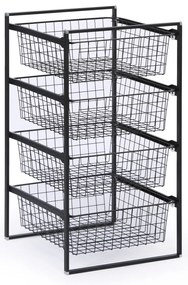 Úložný systém s 4 drôtenými košmi, 860 x 500 x 450 mm, čierny
