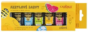 Akrylové farby na kamienky Cadence, súprava 6 ks a akrylový lak, 25 ml - žiarivé