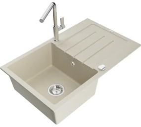 Mexen Bruno, 1-komorový granitový drez 795x495x200 mm a drezová batéria Flora, béžová, 6513-69-670401-00