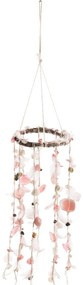 Závěsný věnec s růžovými peříčky a mušlemi Boho - Ø 15*75 cm