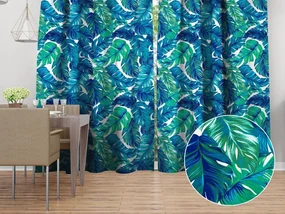 Biante Bavlnený záves Sandra SA-606 Modro-zelené tropické listy na bielom 150x140 cm