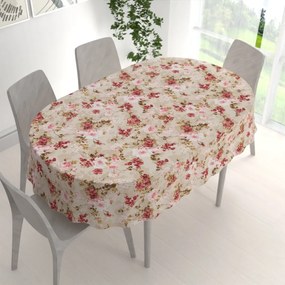 Biante Dekoračný oválny obrus Leona LN-167 Plané ruže na béžovom 130x160 cm