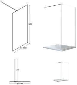 D‘Eluxe - SPRCHOVÉ ZÁSTENY - Sprchová zástena WALKER WB12A 90-140xcm sprchové zásteny Walk In číre 8 chróm univerzálna - ľavá/pravá 120cm 110 195 110x195