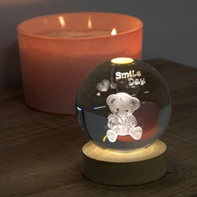 Sklenená LED guľa na drevenom podstavci MACKO