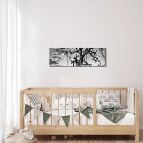 Obraz - Čiernobiely strom (s hodinami) (90x30 cm)