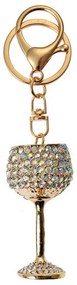 Zlatý kovový prívesok na kľúče s kamienkami pohár na víno - 3*2*6 cm