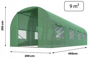 Global Income s.c. Záhradný tunelový fóliovník 2x4,5 m (9m2), zelený