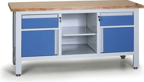Pracovný stôl do dielne G6, 2 zásuvky, 2 skrinky, 1 polica, 1690 x 600 x 860 - 900 mm, modrá