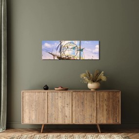 Obraz lode na vlnách (s hodinami) (90x30 cm)
