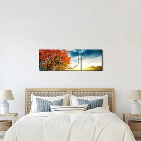 Obraz krajiny zaliate slnečným svitom (s hodinami) (90x30 cm)