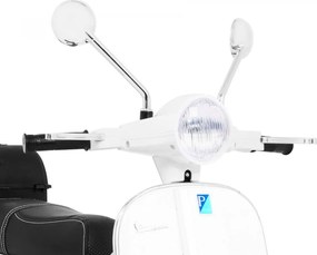 Ramiz Elektrický skúter Vespa pre deti biely + pomocné kolieska + audio + ekokoža + EVA + plynulý štart