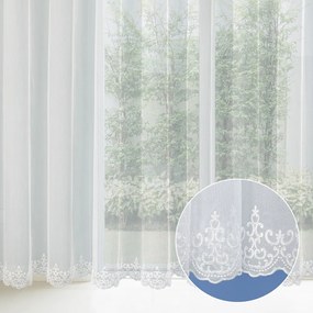 Svetlo smotanová záclona s perleťovo vytkávanou bordúrou zámocký vzor do oblúčka ZAC-026 výška 300 cm Šitie na mieru